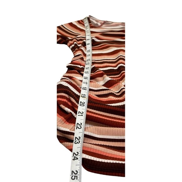 Full Moon MATERNITY Ruched Square V Neck Short Sleeve Striped Ribbed Shirt Small - Picture 7 of 11